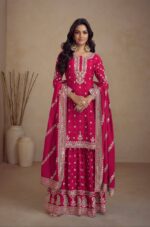 Embroidered Magenta Sharara Set - Image 3