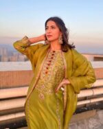 Golden Embroidered Silk Kurta Set - Image 2