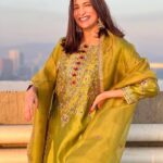 Golden Embroidered Silk Kurta Set