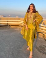 Golden Embroidered Silk Kurta Set - Image 4