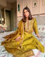 Golden Embroidered Silk Kurta Set - Image 9