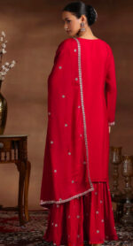 Royal Red Embroidered Silk Sharara Set - Image 8