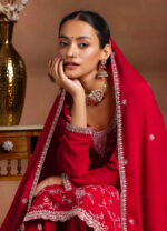Royal Red Embroidered Silk Sharara Set - Image 2