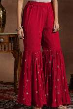 Royal Red Embroidered Silk Sharara Set - Image 7