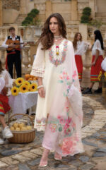 Ivory Blossom Embroidered Kurta Set with Floral Dupatta