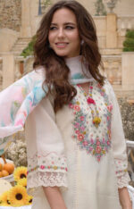 Ivory Blossom Embroidered Kurta Set with Floral Dupatta - Image 5
