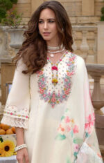 Ivory Blossom Embroidered Kurta Set with Floral Dupatta - Image 3