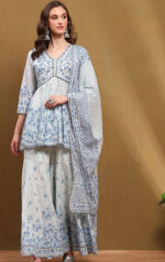Azure Grace Printed Peplum Kurta Set