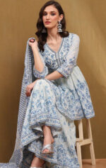 Azure Grace Printed Peplum Kurta Set - Image 4