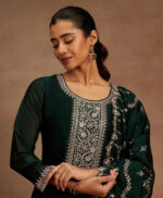 Zehra Emerald Green Embroidered Suit Set - Image 5