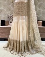 Ivory Embellished Sharara Set with Handwork Dupatta - Image 2