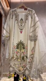 Wedding Special Maharani Off-White Suit with Tassels - Image 2