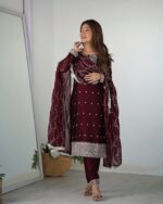 Deep Wine Luxe Embellished Suit Set - Image 4