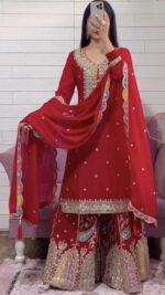 Sophisticated Designer Party Wear Fancy Top, Sharara & Dupatta Collection - Image 2