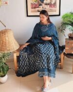 Tranquil Threads Blue Kurti Trouser Set - Image 5