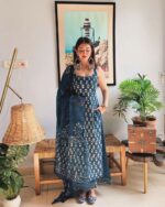 Tranquil Threads Blue Kurti Trouser Set - Image 4