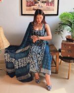 Tranquil Threads Blue Kurti Trouser Set - Image 3