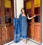 Tranquil Threads Blue Kurti Trouser Set - Image 2