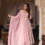 Baby Pink Premium Chinon Anarkali Suit Set