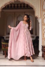 Baby Pink Premium Chinon Anarkali Suit Set