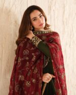 Juliet’s Olive Green Anarkali Kurti Lehenga Set With Embroidered Dupatta - Image 6