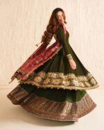 Juliet’s Olive Green Anarkali Kurti Lehenga Set With Embroidered Dupatta - Image 9
