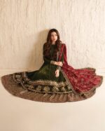 Juliet’s Olive Green Anarkali Kurti Lehenga Set With Embroidered Dupatta - Image 5