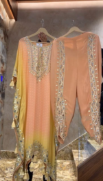 Designer Kaftan Kurta with Embellished Pants – Sunset Color Fusion – Mirror Work & Tassels – Ethnic Fusion Wear
