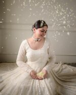 Shanaya Off-White Anarkali Suit Set – Sequin Zari Embroidery – Elegant Wedding/Engagement Ethnic Wear Outfit