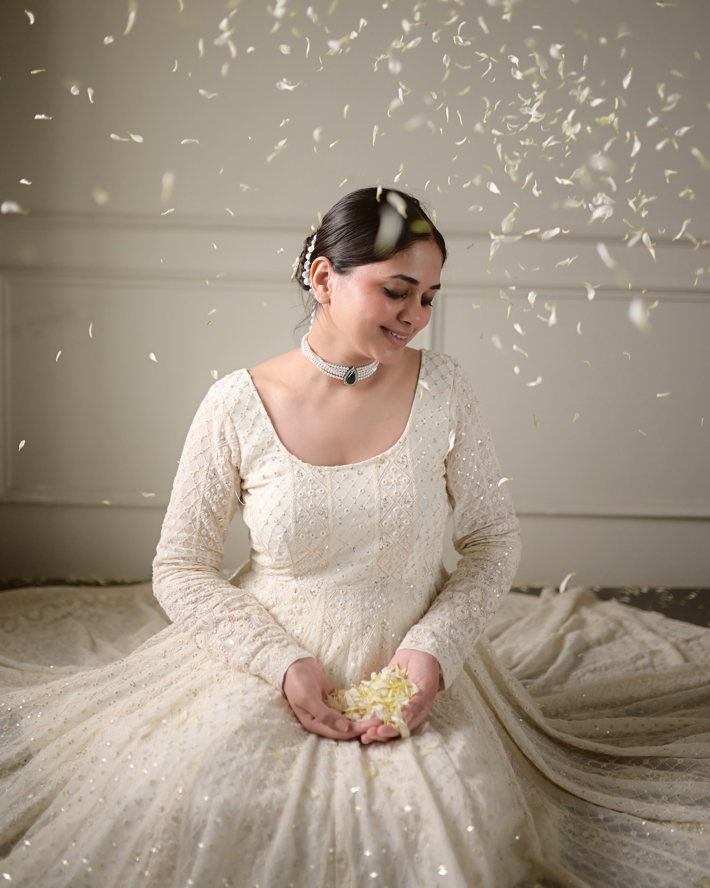 IMG_8278.jpeg Shanaya Off-White Anarkali Suit Set – Sequin Zari Embroidery – Elegant Wedding/Engagement Ethnic Wear Outfit - Image 1