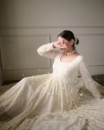 Shanaya Off-White Anarkali Suit Set – Sequin Zari Embroidery – Elegant Wedding/Engagement Ethnic Wear Outfit - Image 4