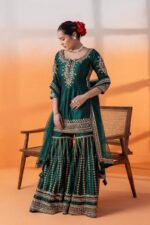 Emerald Embroidered Sharara With Top And Dupatta - Image 9