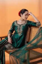 Emerald Embroidered Sharara With Top And Dupatta - Image 8