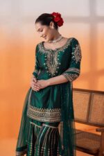Emerald Embroidered Sharara With Top And Dupatta - Image 7
