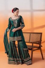 Emerald Embroidered Sharara With Top And Dupatta - Image 6