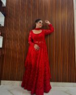 Scarlet Elegance Designer Embroidered Anarkali Suit Set - Image 2