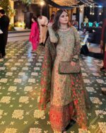 Mint Green & Red Floral Kurta Set for Women – Palazzo with Mughal Embroidery – Wedding/Daytime Occasion Ethnic Wear - Image 2