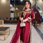 Scarlet Embroidered Straight Kurta Suit with Net Dupatta – Pearl & Zari Detail – Wedding/Evening Ethnic Wear Set for Summer