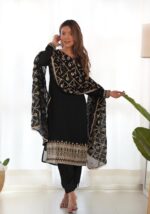 Royal Black Straight Fit Kurta Trouser Set - Image 5