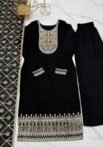 Royal Black Straight Fit Kurta Trouser Set - Image 6