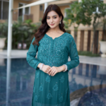 Elegant Teal Straight A Line Kurti Palazzo Set