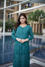 Elegant Teal Straight A Line Kurti Palazzo Set