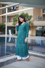 Elegant Teal Straight A Line Kurti Palazzo Set - Image 3