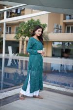 Elegant Teal Straight A Line Kurti Palazzo Set - Image 4