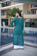 Elegant Teal Straight A Line Kurti Palazzo Set - Image 5