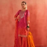 Traditional Bandhani Sharara Set for Women – Mirror Neck Kurta with Dupatta – Perfect for Haldi/Mehendi/Navratri/Wedding