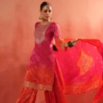 Traditional Bandhani Sharara Set for Women – Mirror Neck Kurta with Dupatta – Perfect for Haldi/Mehendi/Navratri/Wedding - Image 2