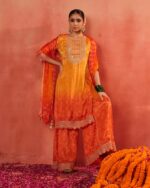 Traditional Bandhani Sharara Set for Women – Mirror Neck Kurta with Dupatta – Perfect for Haldi/Mehendi/Navratri/Wedding - Image 7