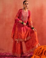 Traditional Bandhani Sharara Set for Women – Mirror Neck Kurta with Dupatta – Perfect for Haldi/Mehendi/Navratri/Wedding - Image 4