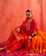 Traditional Bandhani Sharara Set for Women – Mirror Neck Kurta with Dupatta – Perfect for Haldi/Mehendi/Navratri/Wedding - Image 6